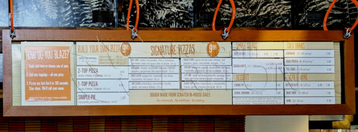 Blaze Pizza Menu Board