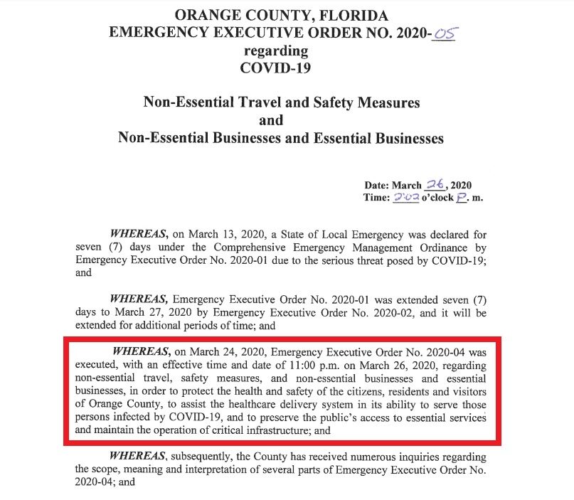 Orange County Emergency Executive Order No. 2020-05