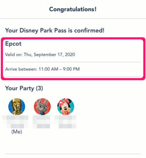 Disney Park Pass System Congratulations