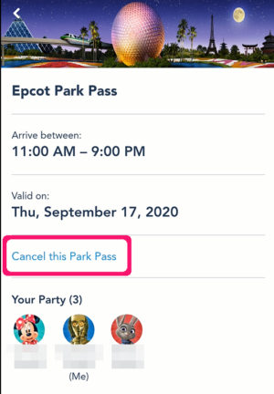Disney Park Pass System Reservation Details Cancel