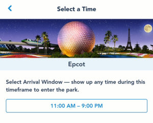 Disney Park Pass System Select a Time